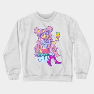 Kawaii Chibi Pastel Girl Sitting On Cupcake Eating Ice Cream Crewneck Sweatshirt